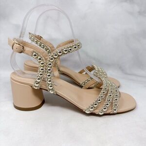NEW Casadei Studsway Pearl Studded Strappy Open Toe Kitten Block Heel Sandals 36